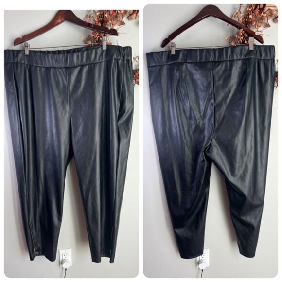 Michael Michael Kors Plus Size 3X Faux-Leather Skinny Ankle Pants - Black - Picture 1 of 12